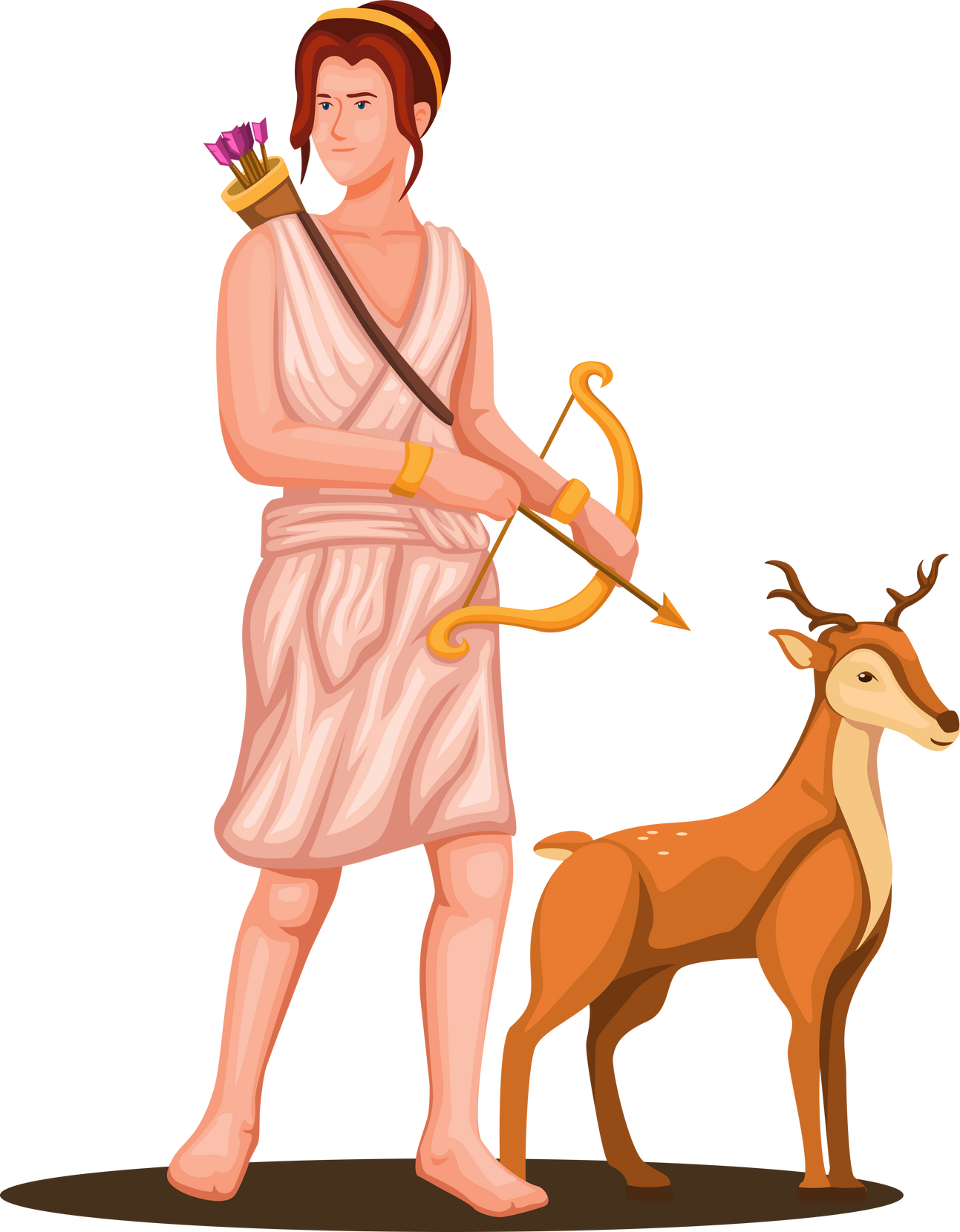 The Greek Goddess Artemis holding bow with deer figure Greek Mythology character concept illustration