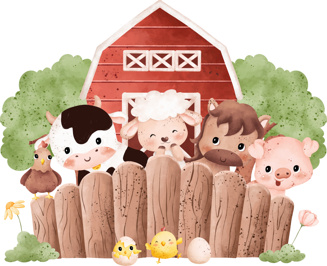 Farm animals and farm house