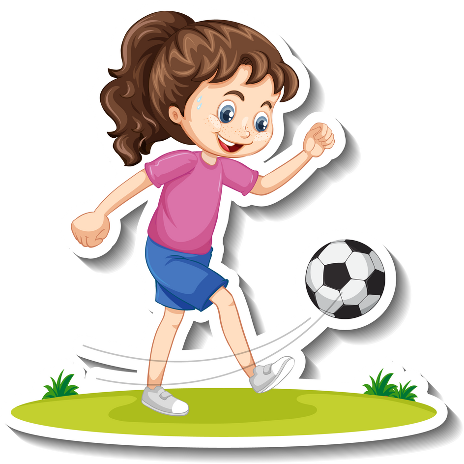 Cartoon Character Sticker with a Girl Playing Football