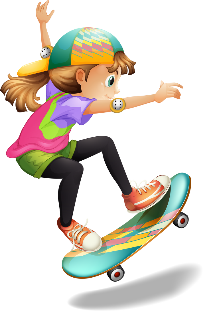 Young Girl Skateboarding Illustration